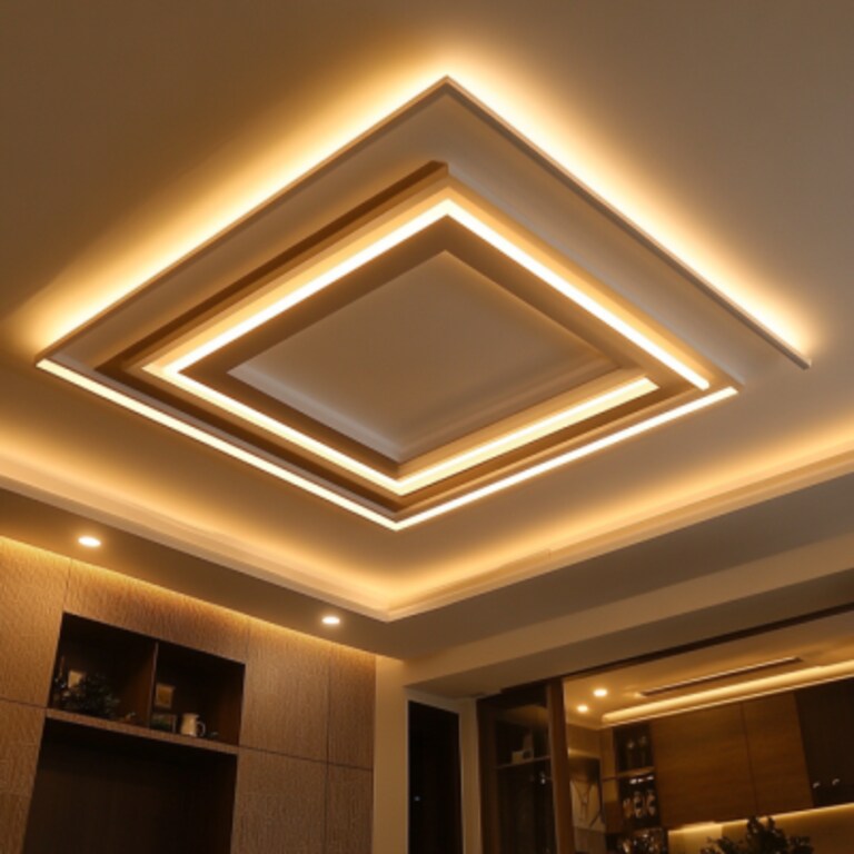 Modern Square Plus-Minus Ceiling Design With Cove Lights