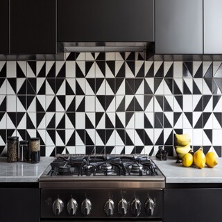 Stylish Black and White Ceramic Kitchen Tiles Design with Geometric Pattern