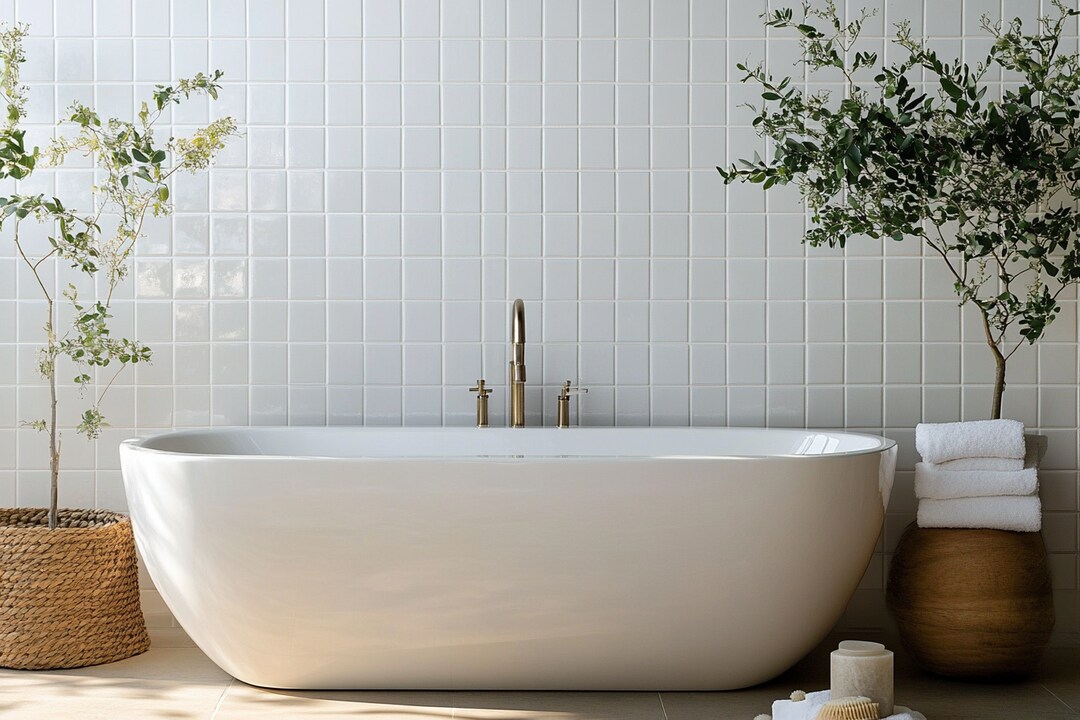 Modern Rectangular White Grid Bathroom Tile Design