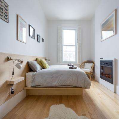 Master Bedroom Design with Brown Tile Flooring