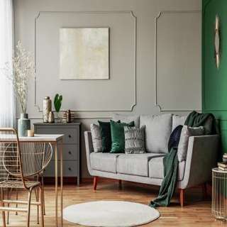 Stylish Grey-Green Living Room Design With Natural Aura