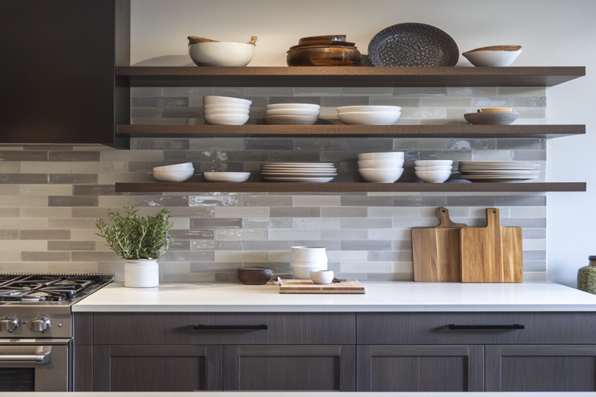 Modern Grey and Multicoloured Ceramic Square Kitchen Tile Design