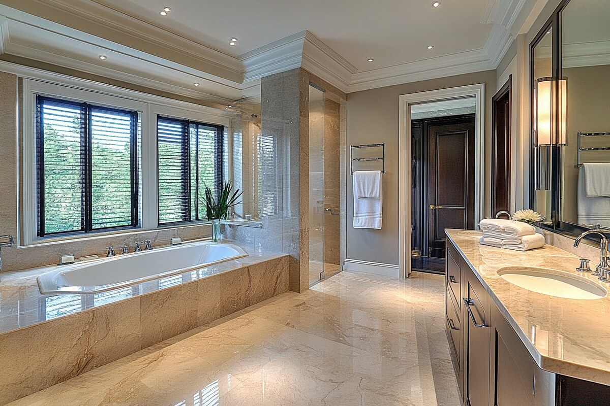 Contemporary Glossy Marble Bathroom Tile Design In Beige Contemporary Glossy Marble Bathroom Tile Design In Beige