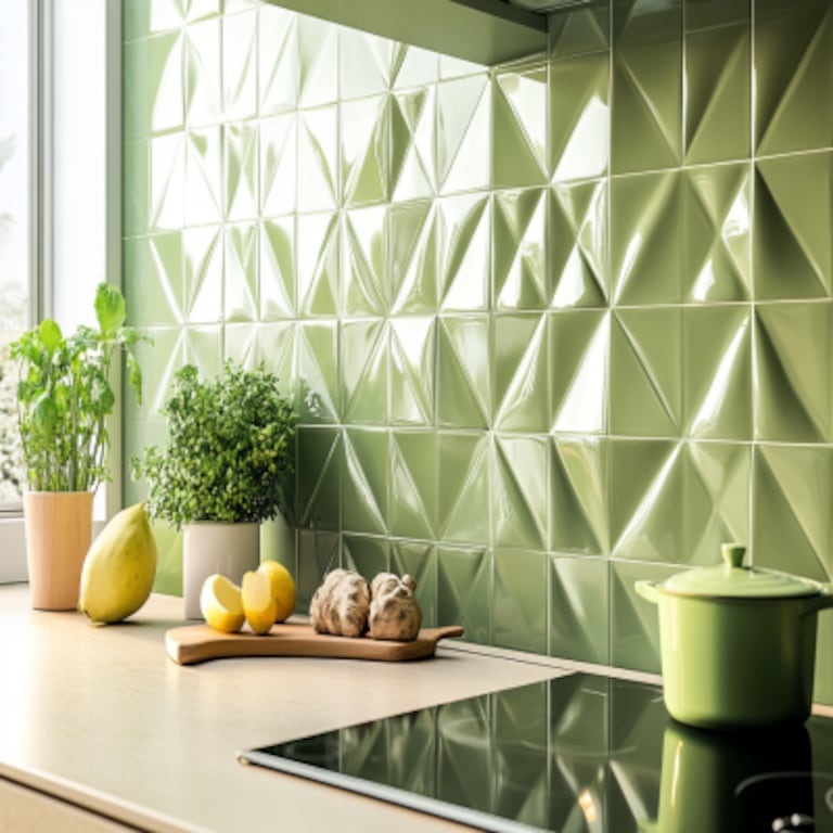 Modern Green Ceramic Kitchen Tile Design With Geometric Pattern