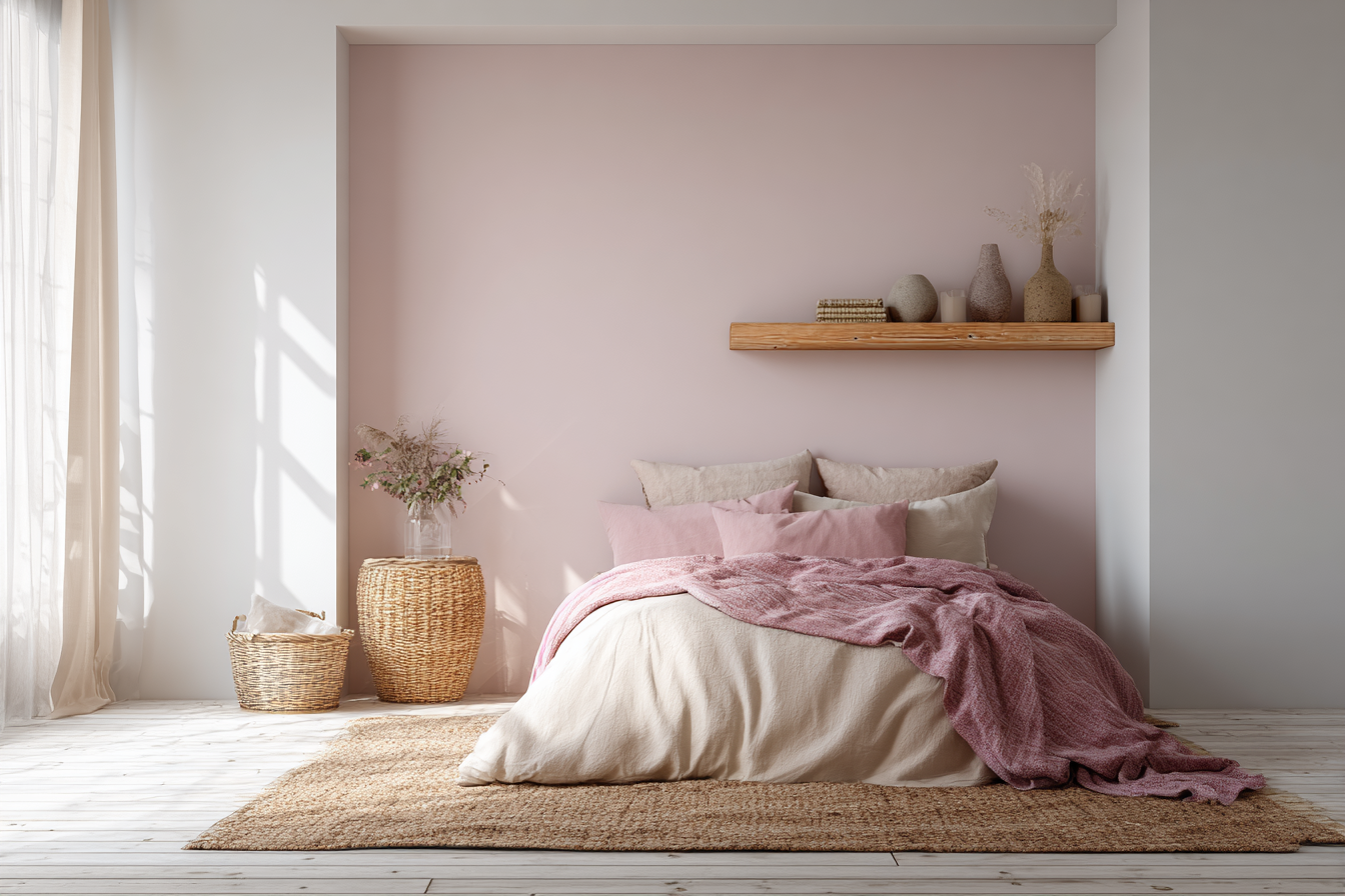 Artistic Light Pink and White Wall Colour Combination for Bedroom with ...