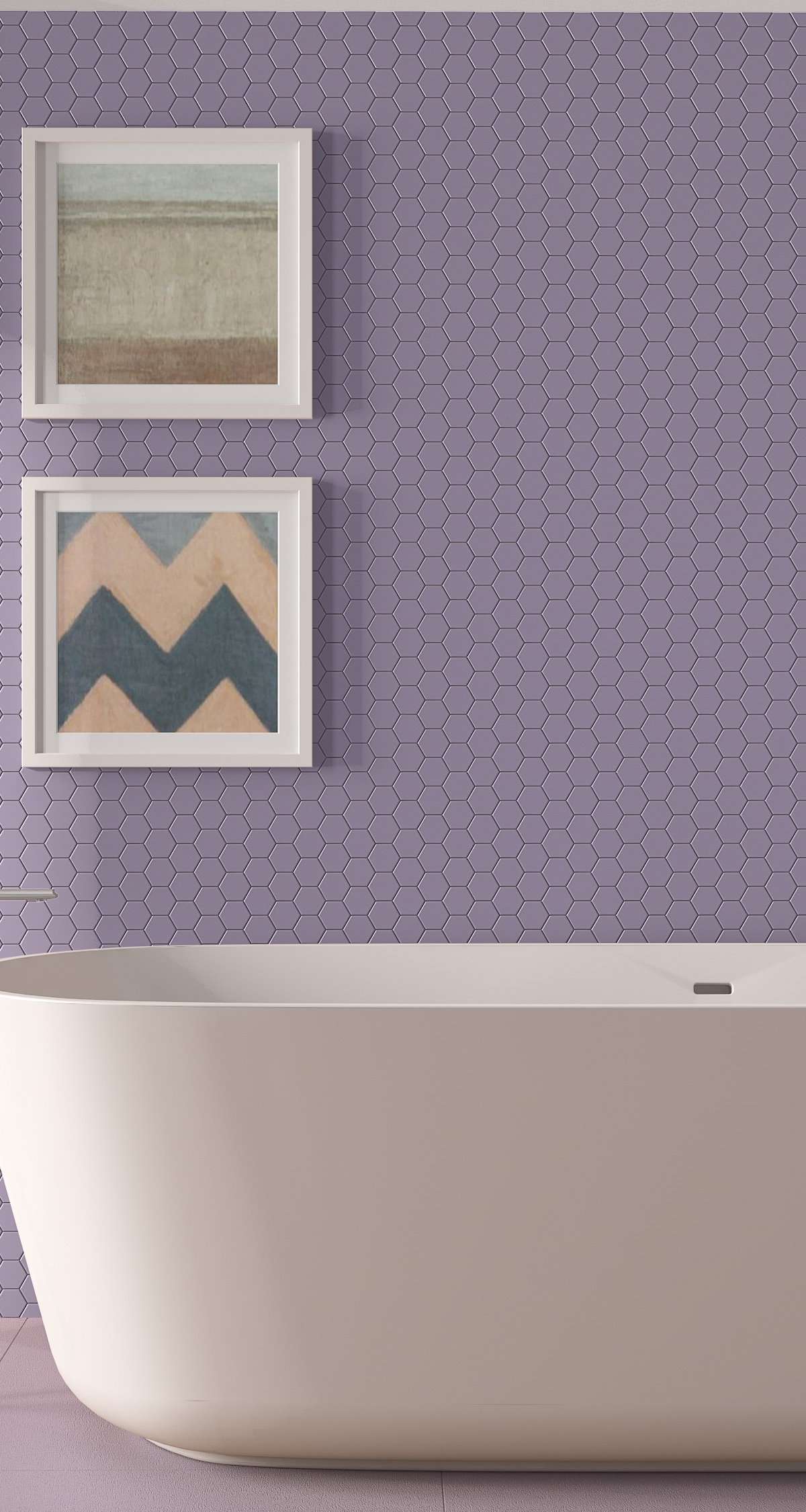 Purple bathroom Design with Pastel Paintings