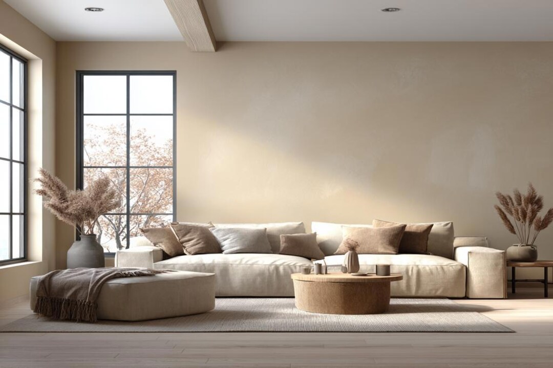 Beige Modern Wall Paint Design for Living Room Interiors