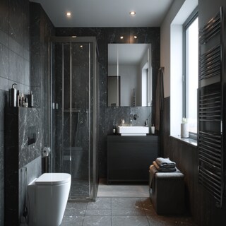 Black And Grey Small Bathroom Idea With Marble Tiles