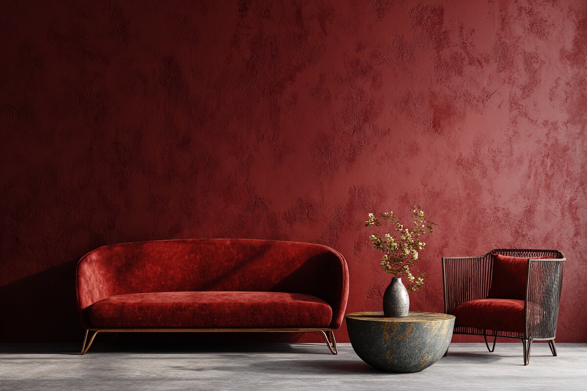 Bohemian Brick Red Wall Paint Design with Textured Finish Bohemian Brick Red Wall Paint Design with Textured Finish
