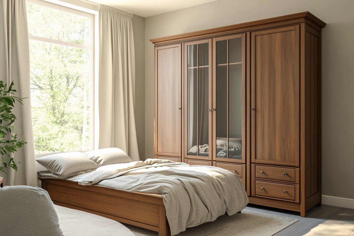 Classic 4-Door Wardrobe Design With Glass Panels Classic 4-Door Wardrobe Design With Glass Panels