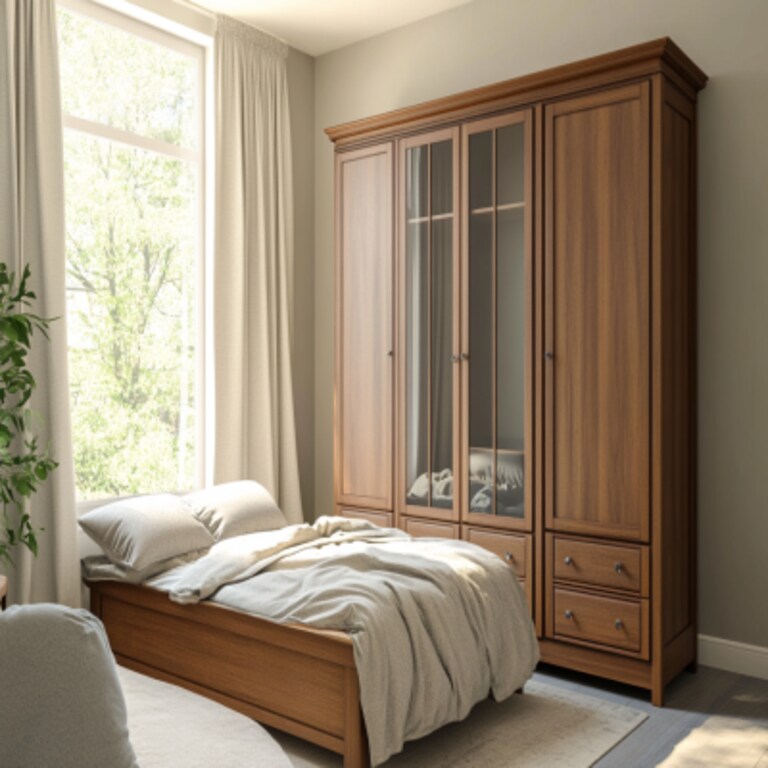 Classic 4-Door Wardrobe Design With Glass Panels