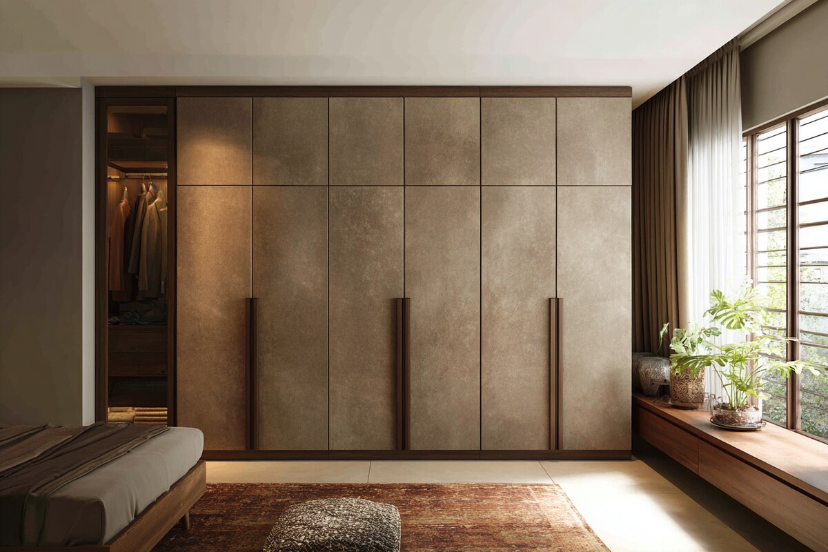 Classic 6-Door Swing Wardrobe Design with Suede Finish Classic 6-Door Swing Wardrobe Design with Suede Finish