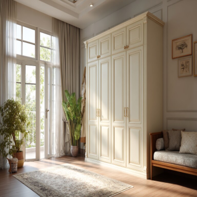 Classic Cream 4-Door Swing Wardrobe Design With Loft