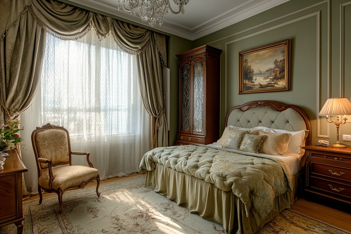 Classic Green Master Bedroom Design with Chaise Lounge Classic Green Master Bedroom Design with Chaise Lounge