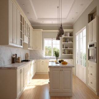 Classic Island Kitchen Design with Quartz Countertops