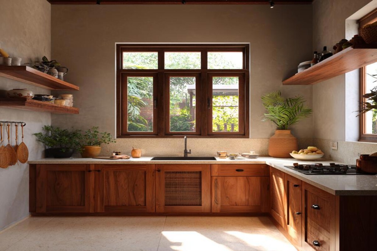 Classic Kitchen Window Design With A Wooden Frame