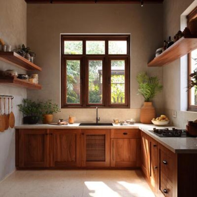 Classic Kitchen Window Design With A Wooden Frame