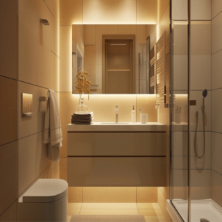 Classic Small Bathroom Design Idea With Beige Coloured Tiles