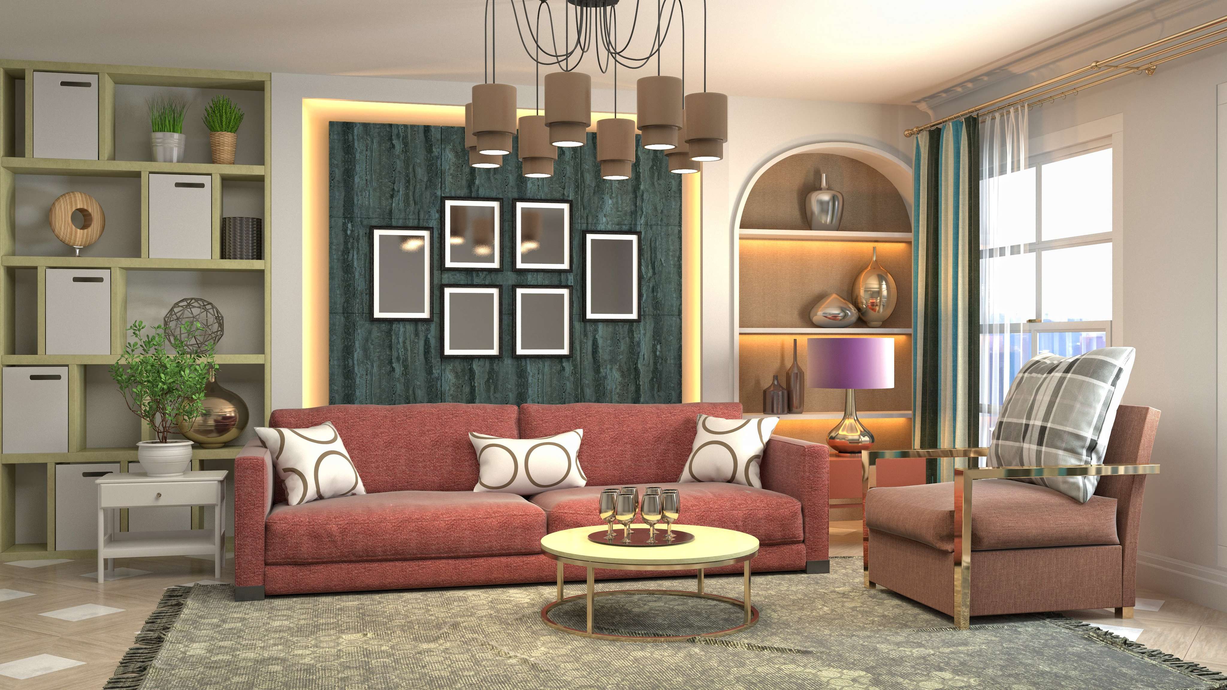 Colourful Living Room Design Featuring Accent Wall