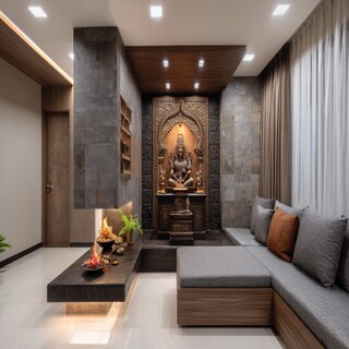 Compact Grey-Themed Mandir Design