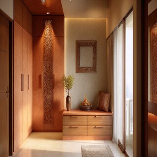 Compact Modern Pooja Room Design With Earthy Tones