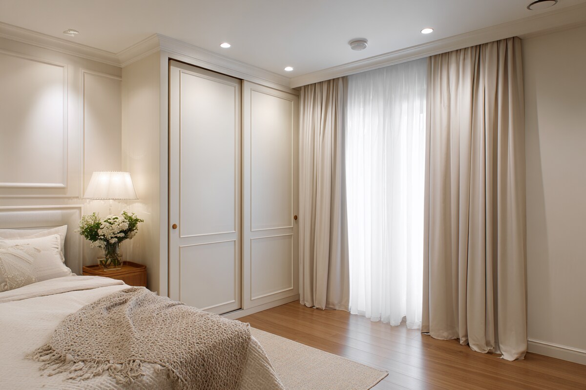 Contemporary 2-Door Sliding Wardrobe Design in Irish Cream Contemporary 2-Door Sliding Wardrobe Design in Irish Cream