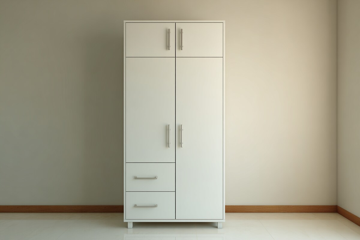 Contemporary 2-Door Swing Wardrobe Design Featuring Overhead Cabinets