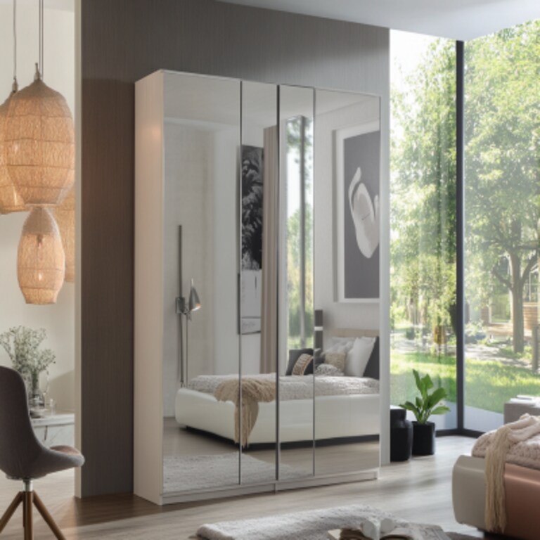 Contemporary 4-Door Swing Wardrobe Design in High Gloss Finish