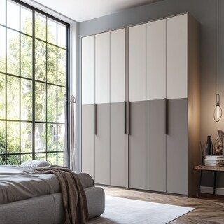 Contemporary 4-Door Swing Wardrobe Design in White and Grey