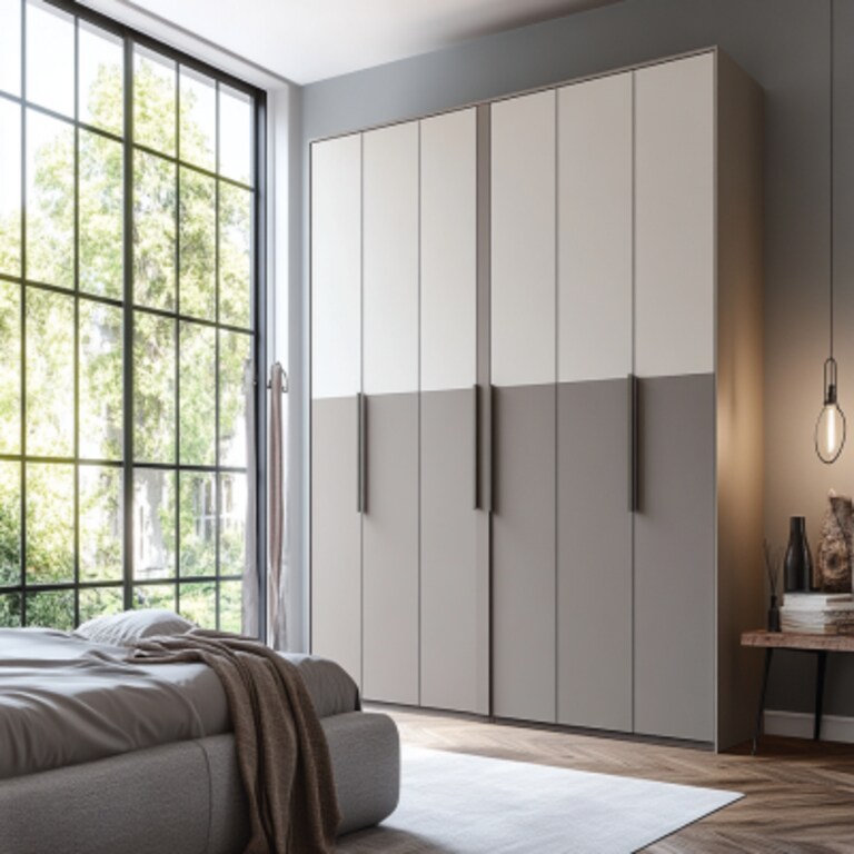 Contemporary 4-Door Swing Wardrobe Design in White and Grey