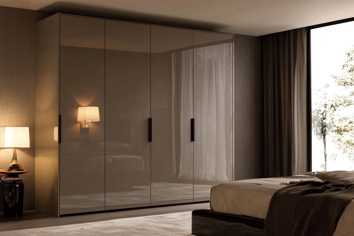 Contemporary 4-Door Wardrobe Design with High Gloss Finish and Ergonomic Handles