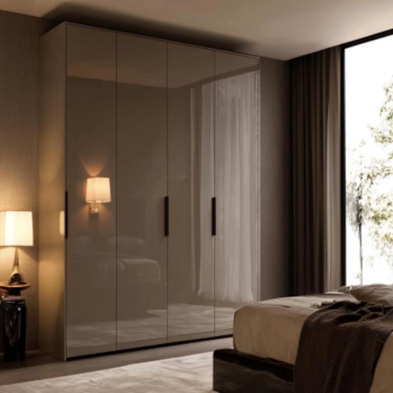Contemporary 4-Door Wardrobe Design with High Gloss Finish and Ergonomic Handles