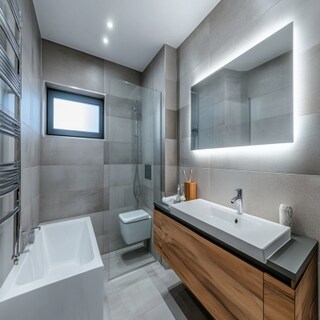 Contemporary Bathroom Design with Grey Ceramic Tiles