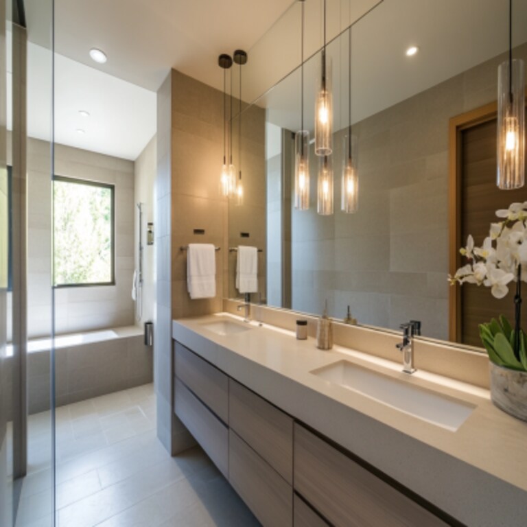 Contemporary Bathroom Design With Hanging Lights