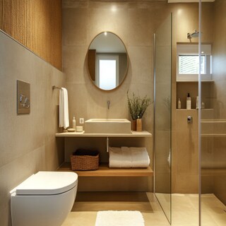 Contemporary Bathroom Design with Light Brown Tiles