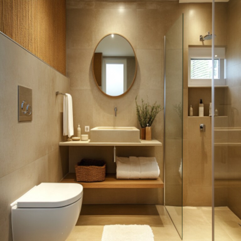 Contemporary Bathroom Design with Light Brown Tiles