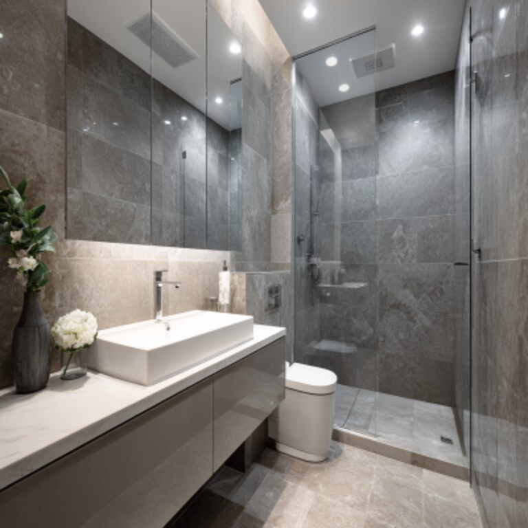 Contemporary Bathroom Design With Textured Wall Tiles
