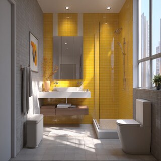 Contemporary Bathroom Design with Yellow Accent Wall Tile
