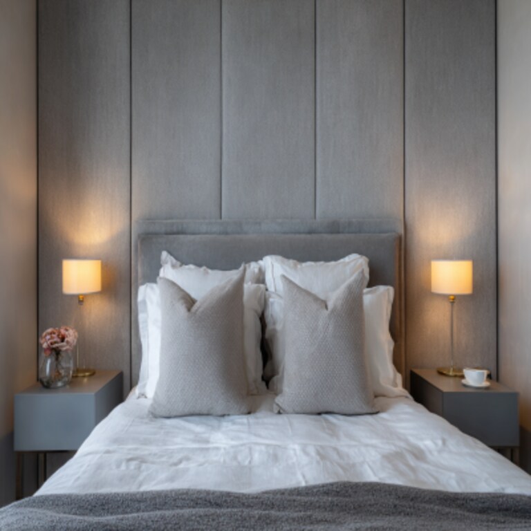 Contemporary Bedroom Design With A Double Bed And Grey Side Tables