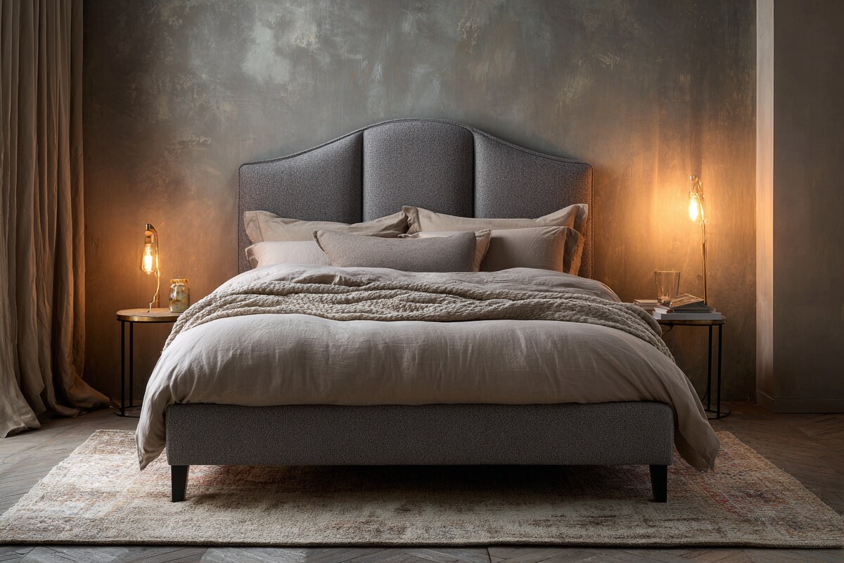 Contemporary Bedroom Design With A Grey Upholstered King Size Bed Contemporary Bedroom Design With A Grey Upholstered King Size Bed