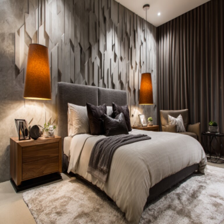 Contemporary Bedroom Design With A King Size Bed And A 3D Wallpaper