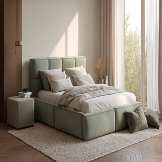 Contemporary Bedroom Design With A Sage Green King Size Bed