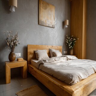 Contemporary Bedroom Design With A Wooden King Size Bed And Side Table