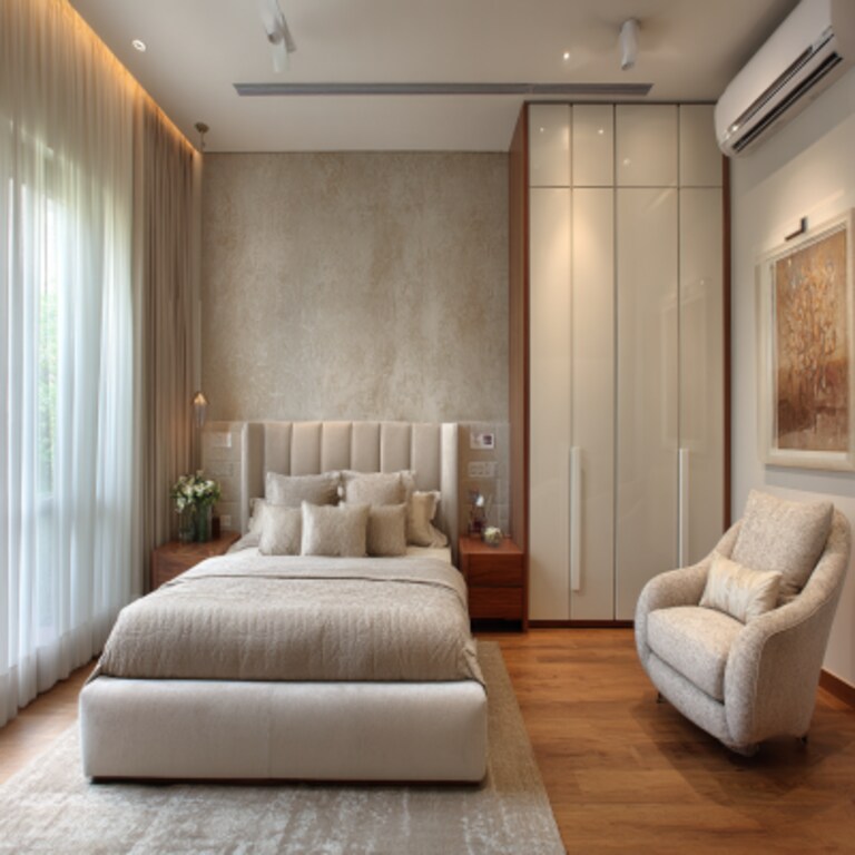 Contemporary Bedroom Design With An Upholstered Bed And A Swing Wardrobe