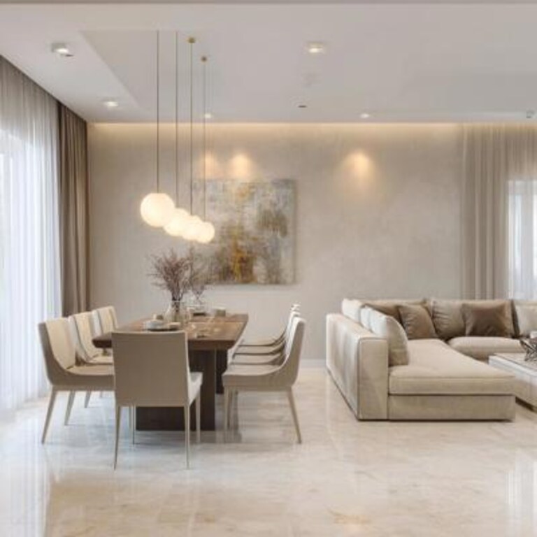 Contemporary Beige Low Sheen Wall Paint Design for Living and Dining Room Contemporary Beige Low Sheen Wall Paint Design for Living and Dining Room
