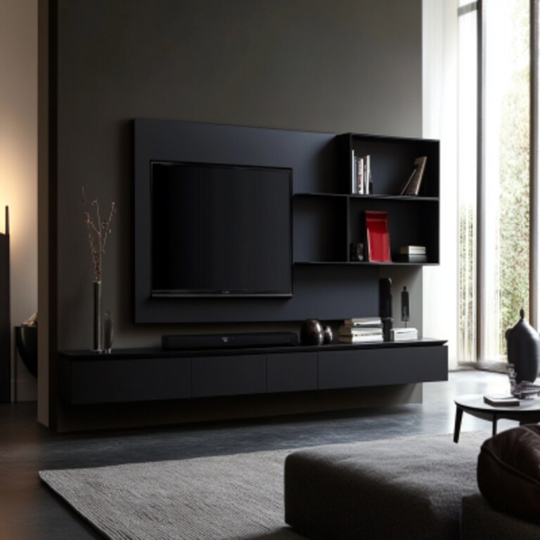 Contemporary Black Wall Mount TV Unit Design with Drawer Storage