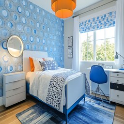 Contemporary Boys Room Design With Grey And White Glossy Wardrobe