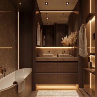 Contemporary Brown Bathroom Design with Drawer Storage