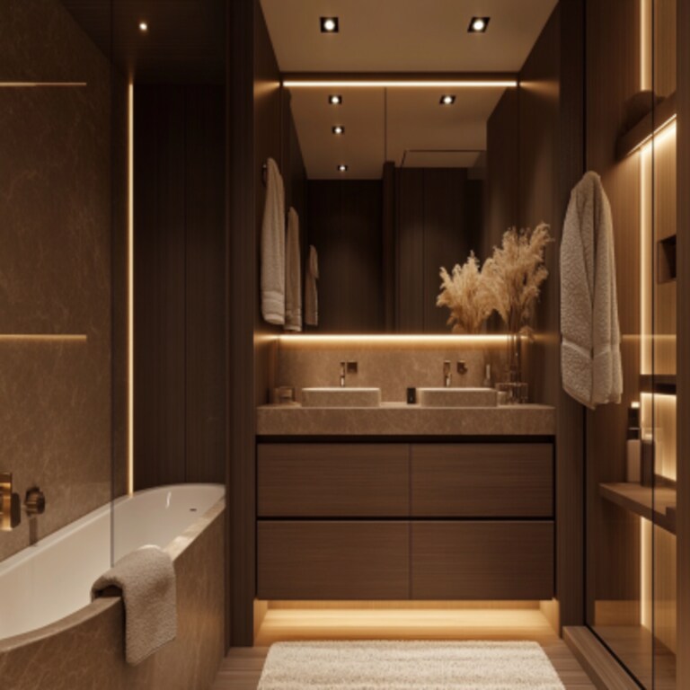 Contemporary Brown Bathroom Design with Drawer Storage