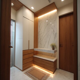 Contemporary Compact Pooja Room Design With Storage Unit